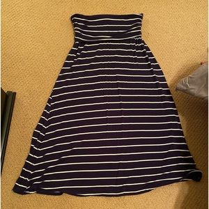 Strapless tube top midi dress - XL - Navy & White stripes